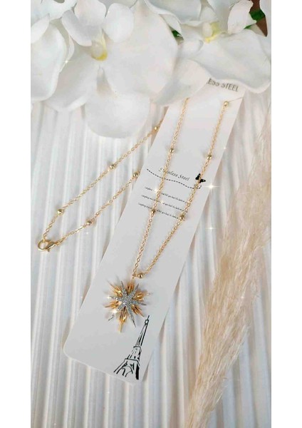 Çelik Zirkon Taşlı Yıldız Model Yeni Sezon Trend Model Kolye indirimleri