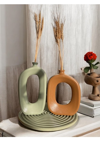 Momiko TASARIM3LÜ Beton Vazo Seti, Dekoratif Salon Seti, Yuvarlak, Adaçayıtarçın