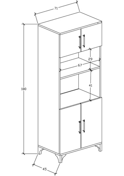 % 100 Mdf Çok Amaçlı Dolap, Fırın ve Mikro Fırınlık Dolap_ceviz-Ceviz