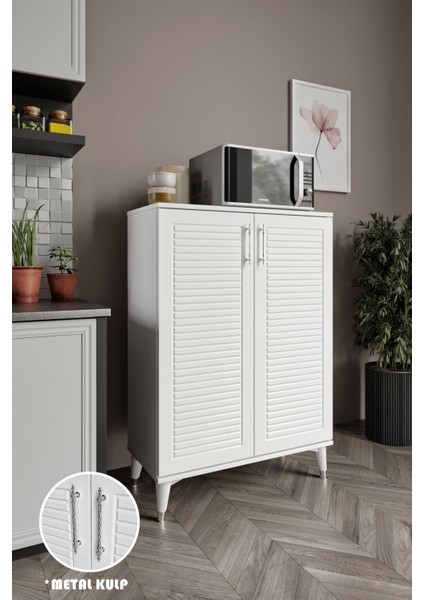 Panjurlu Metal Kulp Çok Amaçlı Dolap Mutfak Balkon Kiler Banyo Ayakkabılık Dolabı Beyaz Gümüş