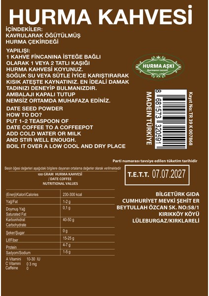 Filtre Hurma Kahvesi 200GRX3=600GR