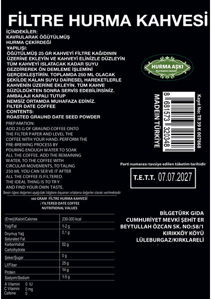 Filtre Hurma Kahvesi 200 gr fırsatları