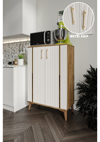 Lyra Metal Kulp Çok Amaçlı Dolap Mutfak Balkon Kiler Banyo Ayakkabılık Dolabı Ekru Ceviz