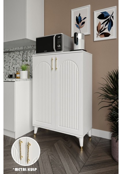 Kale Çok Amaçlı Dolap Mutfak Balkon Kiler Banyo Ayakkabılık Dolabı Beyaz Gold
