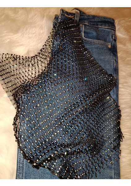 Taşlı Crop Bluz