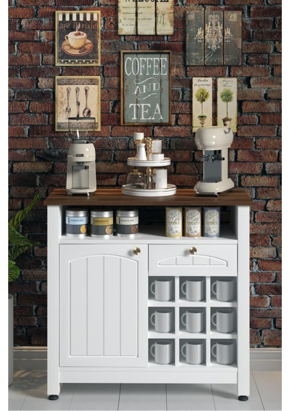 Kahve Köşesi, Çekmeceli, Lake Kapaklı ve Bardaklık Bölmeli, Çok Amaçlı Dolap (Beyaz-Barok) fiyatları