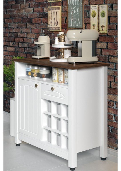 Kahve Köşesi, Çekmeceli, Lake Kapaklı ve Bardaklık Bölmeli, Çok Amaçlı Dolap (Beyaz-Barok) modelleri