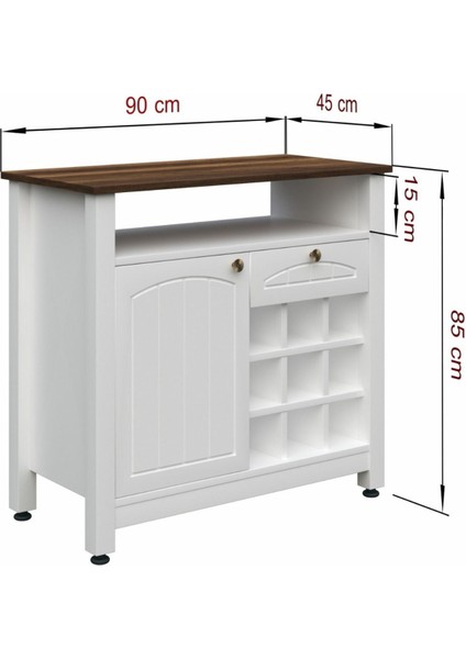 Kahve Köşesi, Çekmeceli, Lake Kapaklı ve Bardaklık Bölmeli, Çok Amaçlı Dolap (Beyaz-Barok) indirimleri