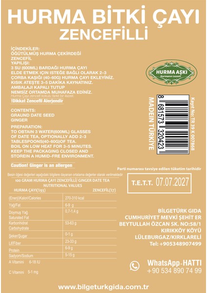 Hurma Çayı Zencefilli 200 gr x 3