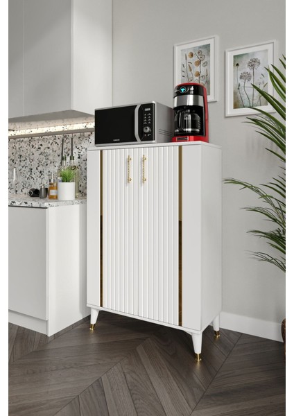 Lyra Metal Kulp Çok Amaçlı Dolap Mutfak Balkon Kiler Banyo Ayakkabılık Dolabı Beyaz Gold indirimleri