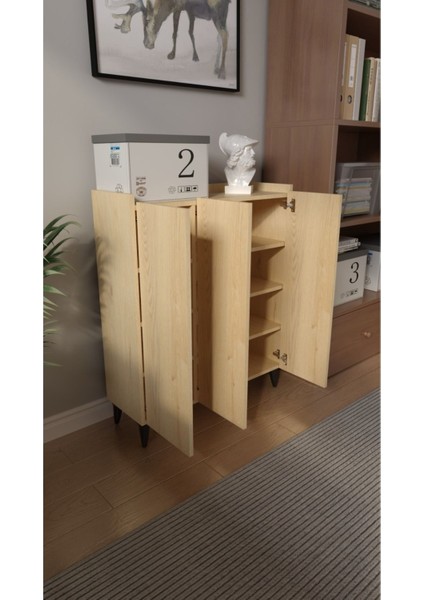 Iliana 3 Kapaklı 4 Raflı Çok Amaçlı Dolap, Banyo Dolabı, Mutfak Dolabı Rivoli