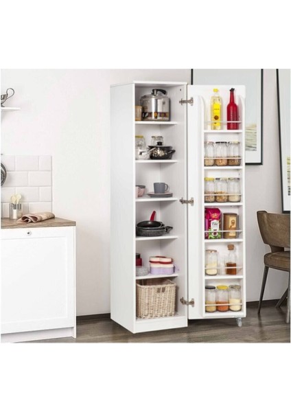 Beyaz Çok Amaçlı 90 Derece Açılabilir Tek Kapaklı Kiler Mutfak Dolabı modelleri