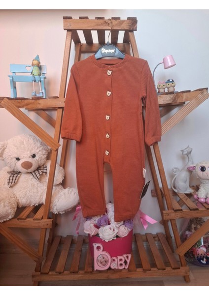 Ayıcık Düğme Detaylı Unisex Bebek Tulum