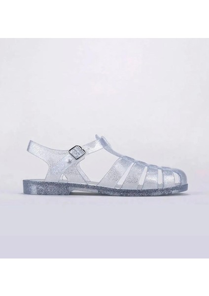S10262 Biarritz Glitter Kadın Sandalet Simli Gri Transparan