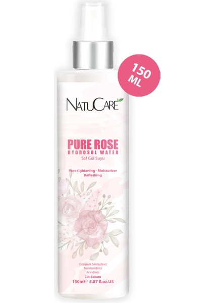 Natucare Gözenek Sıkılaştırmaya Yardımcı ve Arındırıcı %100 Saf ve Doğal Hidrosol Gül Suyu 150ML