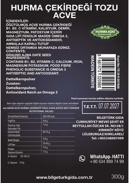 Hurma Çekirdeği Tozu 250 gr x 3