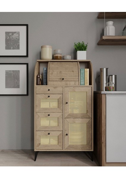 Astana 9 Bölmeli Meşe Kuru Bakliyat Saklama Dolabı Ekmeklik