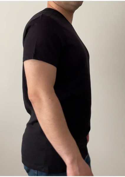 Siyah Erkek T-Shirt Bisiklet Yaka, Premium Kumaş, Minimalist Stil fiyatları