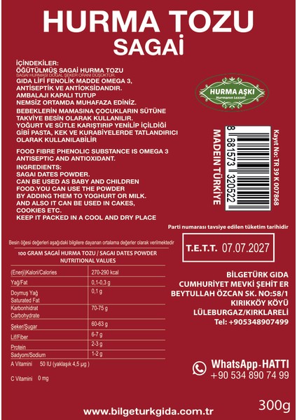 Hurma Tozu Sagai 300 gr