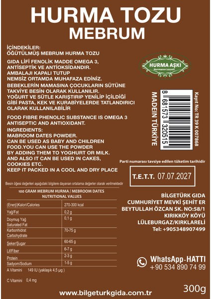 Hurma Tozu Mebrum 300 gr x 3