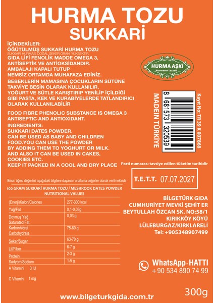 Hurma Tozu Sukkari 300 Gr
