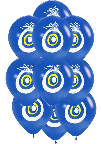 12 Inç Nazar Boncuklu Koyu Mavi Maşallah Balon 10 Adet