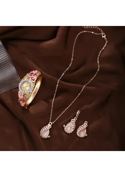 Kadın Kore Stili Moda 3D Çiçek Taşlı Süsleme Takı Saat Kombini, fiyatları