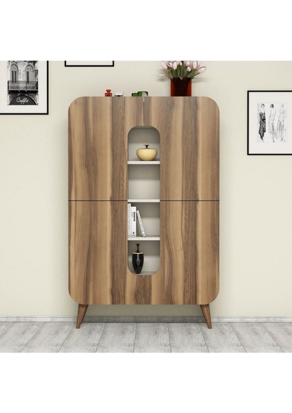 Mine Çok Amaçlı Dolap - Kitaplık - Ceviz / Krem