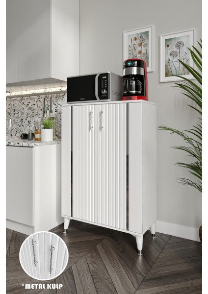 Lyra Çok Amaçlı Dolap Mutfak Balkon Kiler Banyo Ayakkabılık Dolabı Beyaz Gümüş