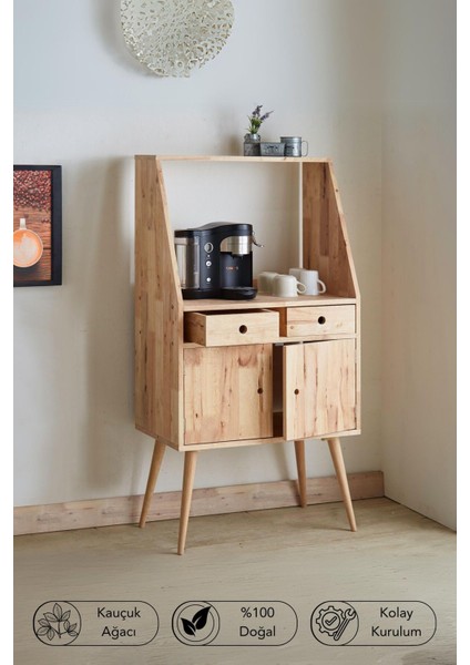 Natural Signature By Macco - Çok Amaçlı Mutfak Dolabı / Kahve Köşesi Dolabı (Masif Kauçuk Ağacı)