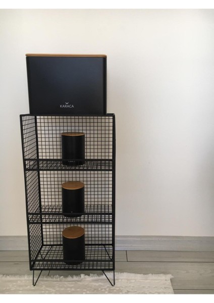 Siyah Çok Amaçlı 3 Gözlü Sebzelik ve Meyvelik Grid Kafes Metal Tel Raf