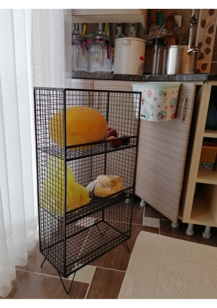 Siyah Çok Amaçlı 3 Gözlü Sebzelik ve Meyvelik Grid Kafes Metal Tel Raf fiyatları