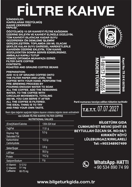 Bilgetürk Filtre Kahve 200 gr x 3
