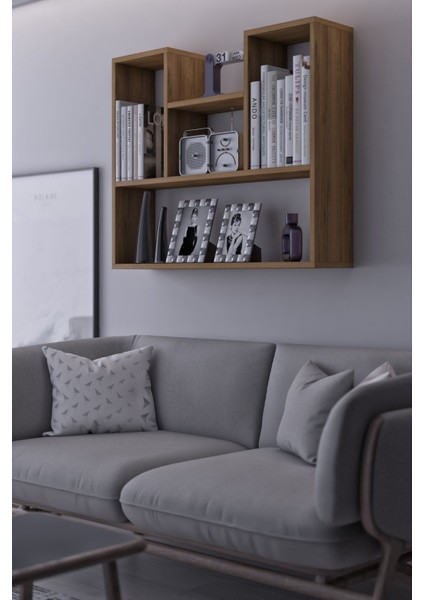 Duvara Monte 5 Bölmeli Raflı Modern Kitaplık Raf