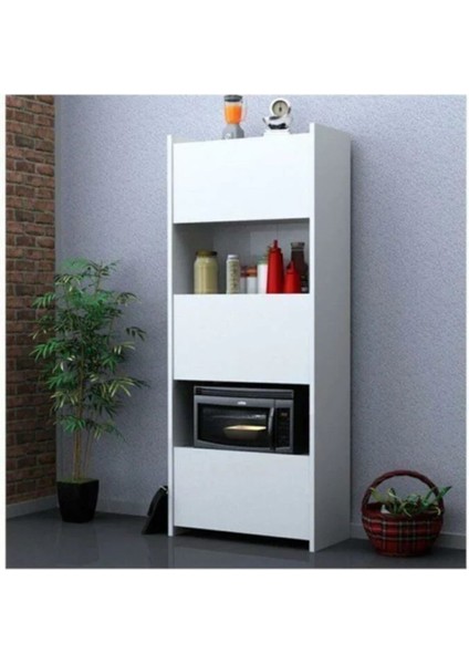 Tamamı Mdf Çok Amaçlı 3 Kapaklı Açık Raflı Mini Fırın Dolabı