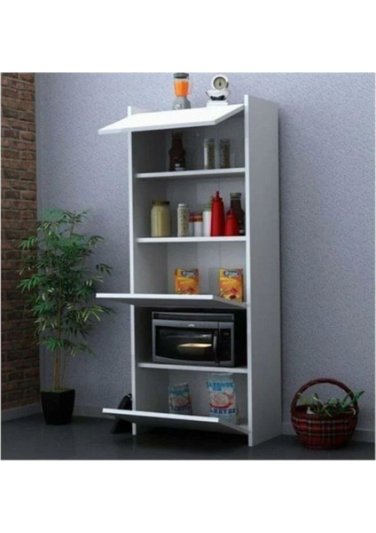 Tamamı Mdf Çok Amaçlı 3 Kapaklı Açık Raflı Mini Fırın Dolabı