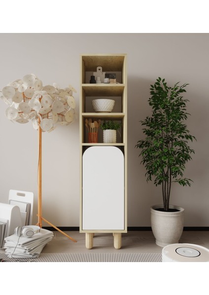 Parma 1 Kapaklı Mutfak Dolap, Kahve Köşesi, Çok Amaçlı Dolap Safir Meşe-Beyaz