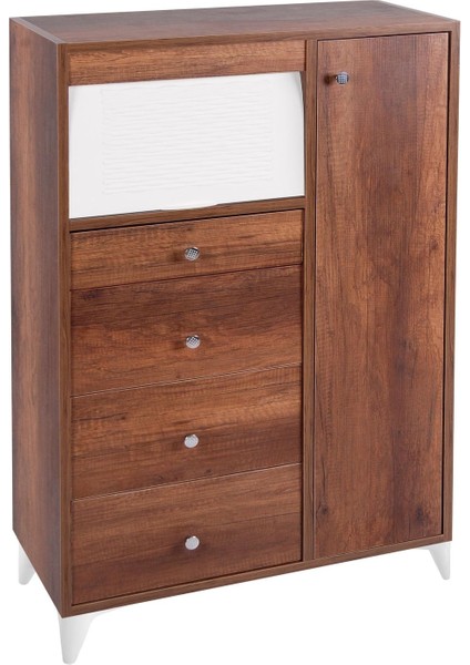 Ahşap Bombeli Çekmeceli Mutfak Kiler Dolabı Ekmeklik Barok Ceviz Kurulu