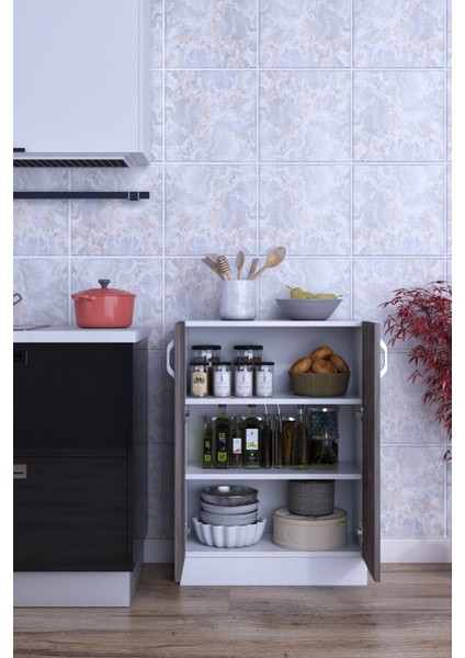 Masal Çok Amaçlı Dolap 2 Raflı 2 Kapaklı Mutfak Balkon Banyo MOKAS1002