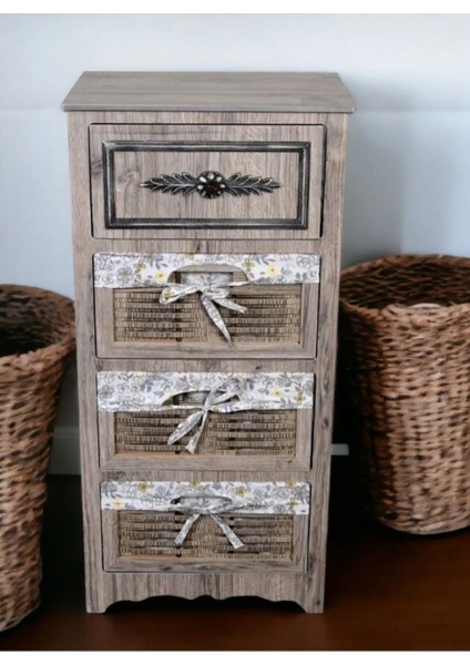 Ahşap Dolap 4 Çekmeceli Rustik