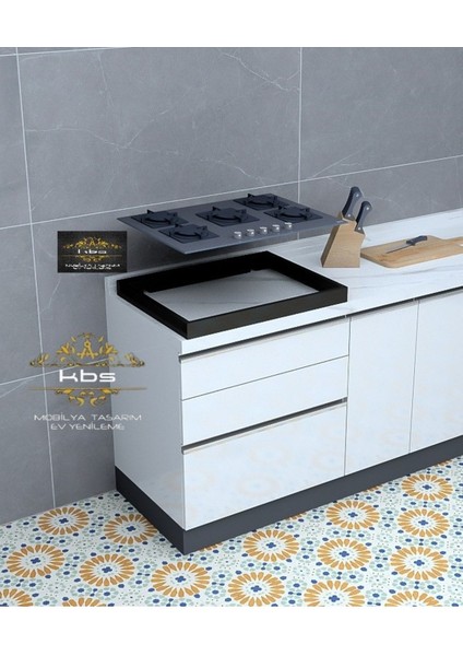 65X52 cm Siyah Mdf'lam Ankastre Ocak Altı Tezgah Aparatı Kabini