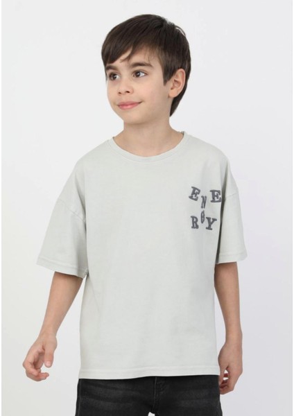 Gri Bisiklet Yaka Erkek Çocuk T-Shirt