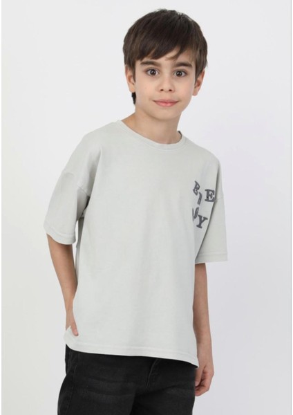 Gri Bisiklet Yaka Erkek Çocuk T-Shirt modelleri