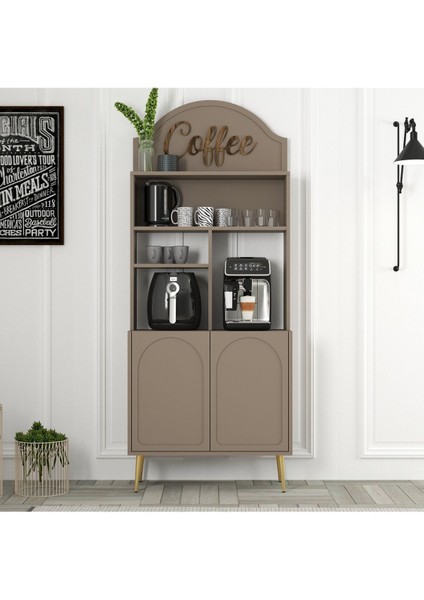 Lyon Kahve Köşesi Çok Amaçlı Dolap 80CM - Atlas / Altın