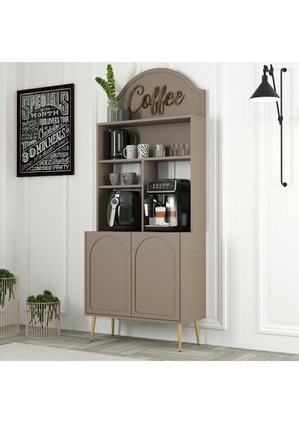 Lyon Kahve Köşesi Çok Amaçlı Dolap 80CM - Atlas / Altın