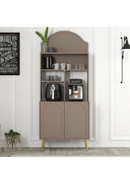 Lyon Kahve Köşesi Çok Amaçlı Dolap 80CM - Atlas / Altın