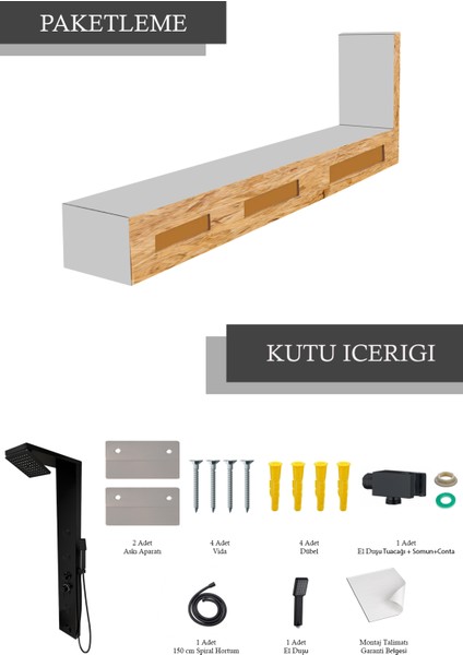 Venüs Siyah Premium Lena Masajlı Duş Paneli - Dikey Jakuzi - Yağmurlama - Çok Fonksiyonlu