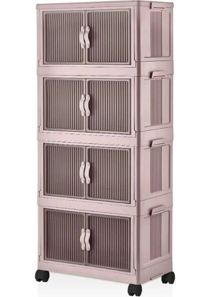 4 Katlı Çok Amaçlı Katlanır Portatif Taşınabilir Tekerlekli Banyo Mutfak Balkon Sebzelik Dolabı