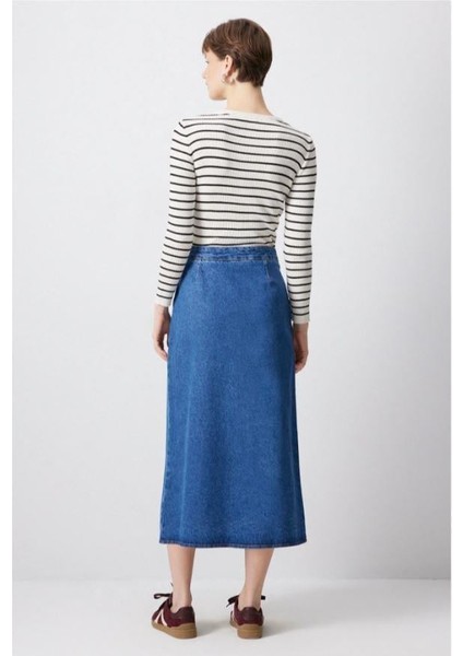 Kruvaze Denim Etek Açık Denim