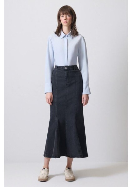 Denim Balık Etek Antrasit